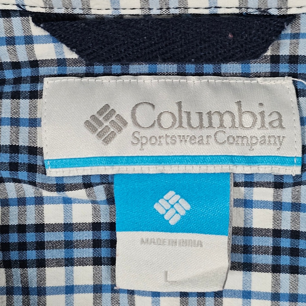 Columbia Mens Blue White Plaid Long Sleeve Button Down Shirt Large AM7968 - Picture 8 of 12